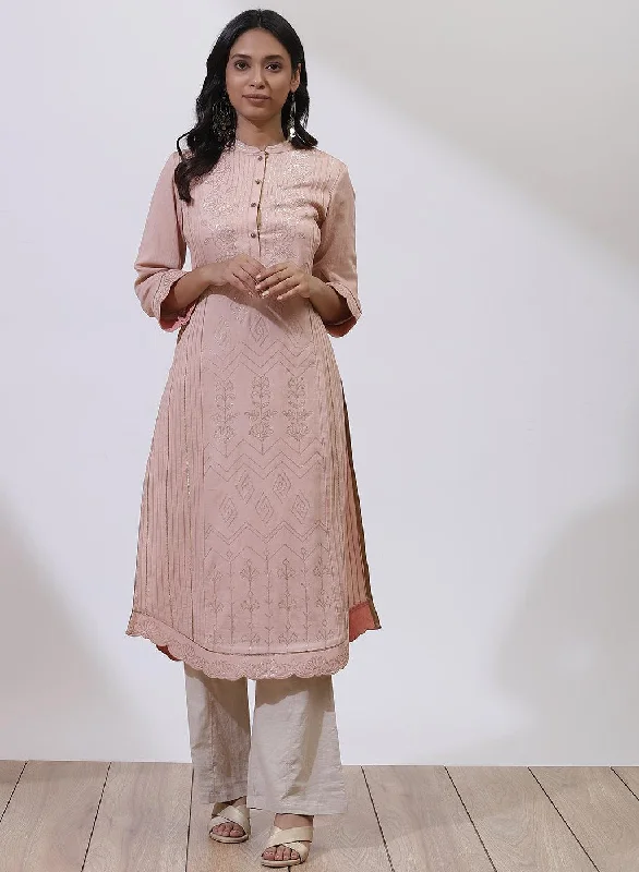 Pink Sequins Work Pleated Kurta