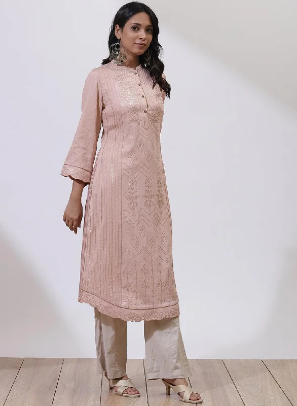 Pink Sequins Work Pleated Kurta