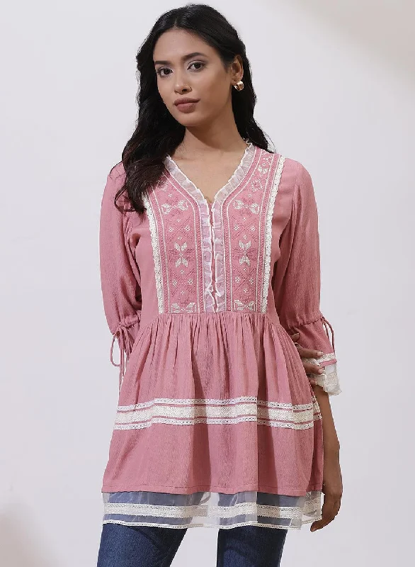 Pink Tunic With Embroidery & Lace