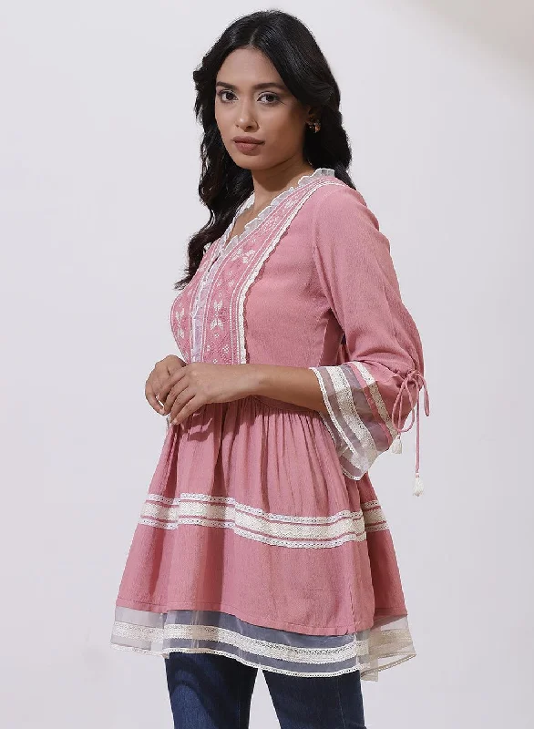 Pink Tunic With Embroidery & Lace