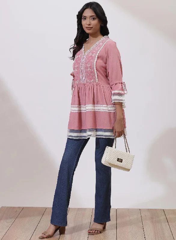 Pink Tunic With Embroidery & Lace