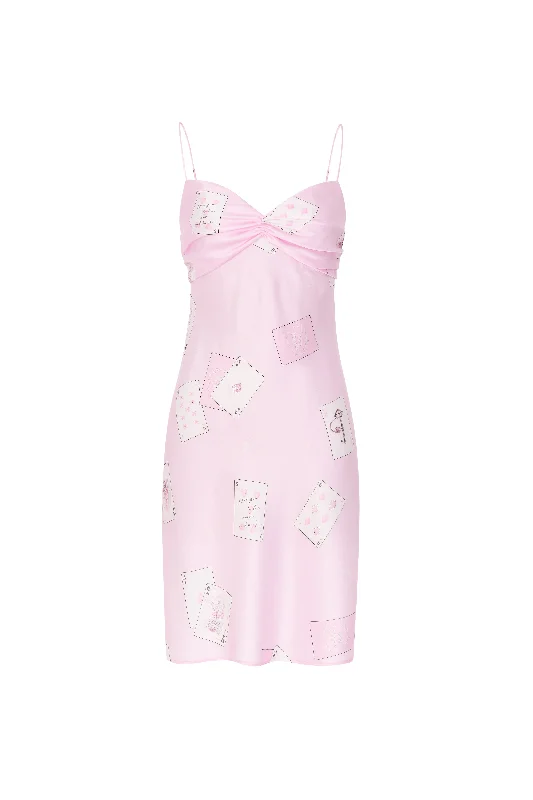 Poker-Printed Silk Crystal Sling Nightgown