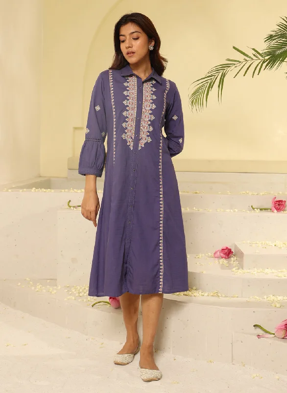 Purple Embroidered Ethnic Dress