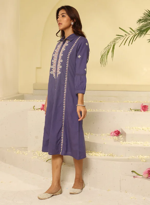 Purple Embroidered Ethnic Dress