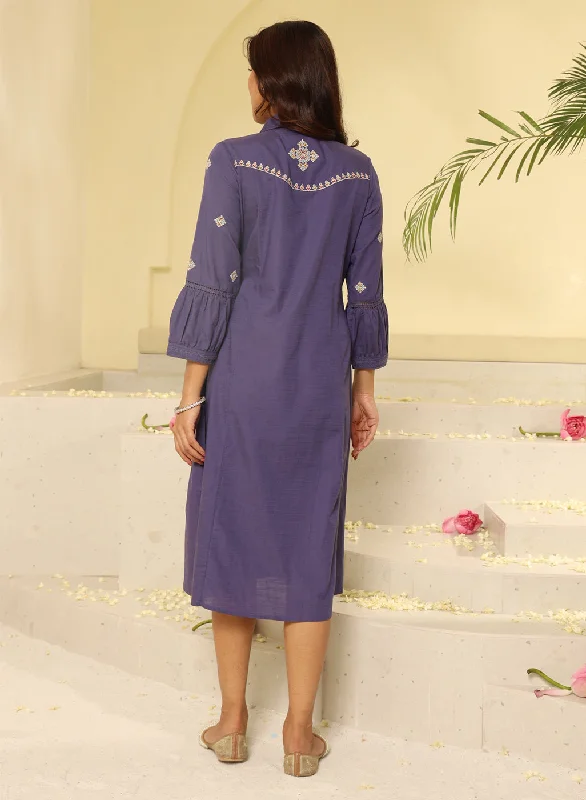 Purple Embroidered Ethnic Dress