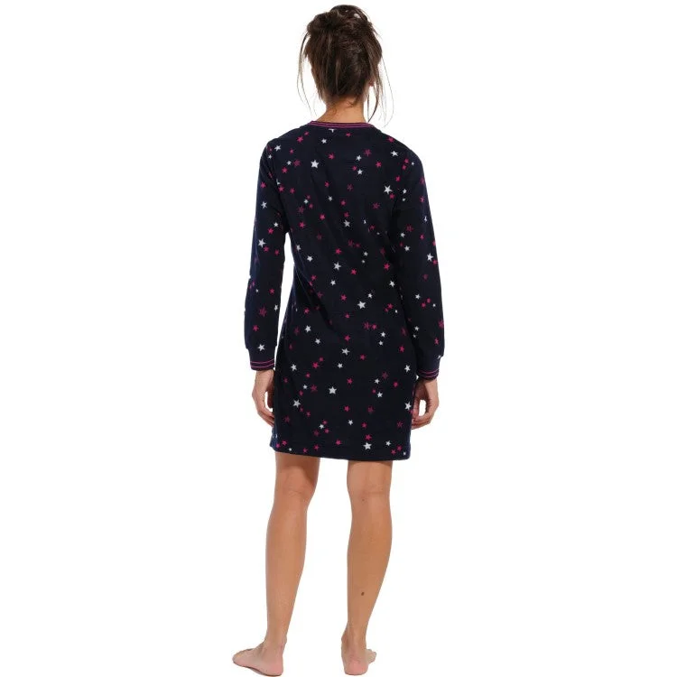 Rebelle Fleece Nachthemd met sterretjes en boorden - 11232-448-2 - donker blauw