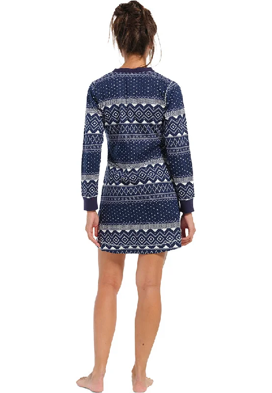 Rebelle Nachthemd noorse print met boorden - 11232-470-4 - donker blauw