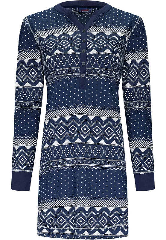 Rebelle Nachthemd noorse print met boorden - 11232-470-4 - donker blauw