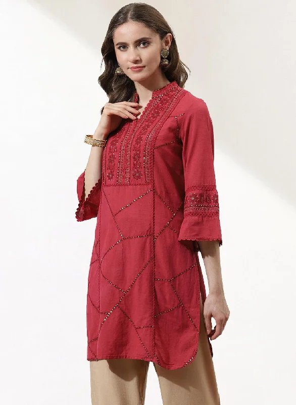 Red Kurti With Delicate Embroidery