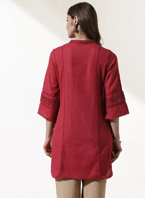 Red Kurti With Delicate Embroidery