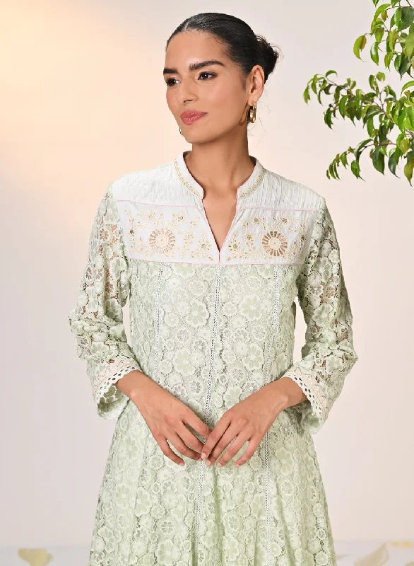 Roza Salmon Green Embroidered Raschel Net Designer
Dress for Women