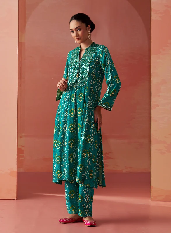 Sania Green Printed Rayon Kurta Set