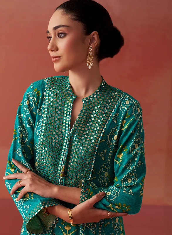 Sania Green Printed Rayon Kurta Set