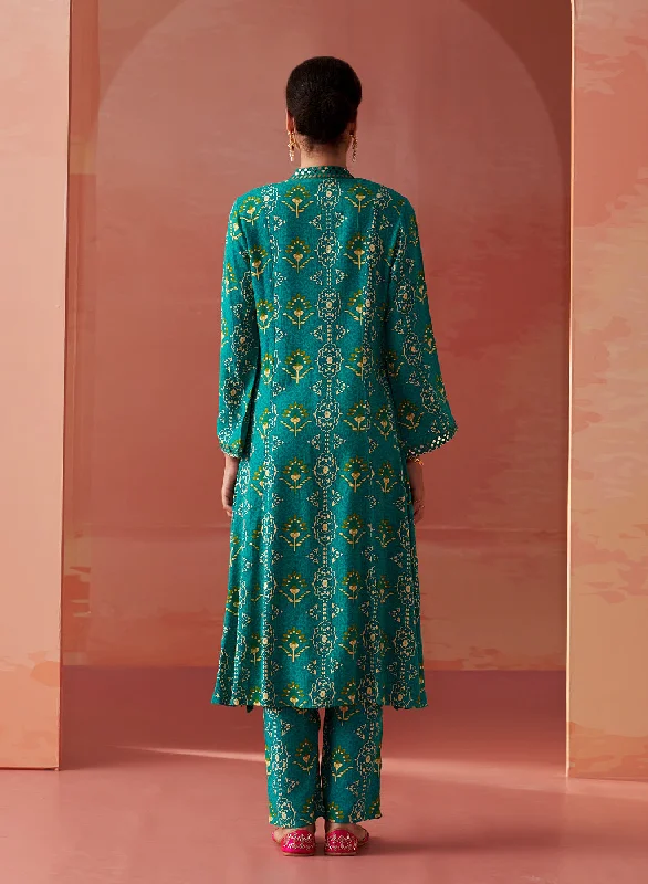 Sania Green Printed Rayon Kurta Set