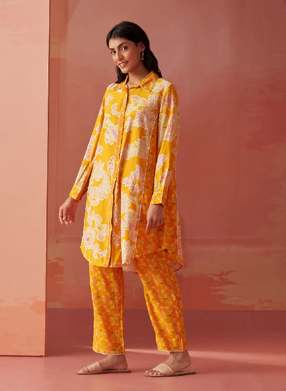 Seher Bright Yellow Printed Chanderi Co-ord Set