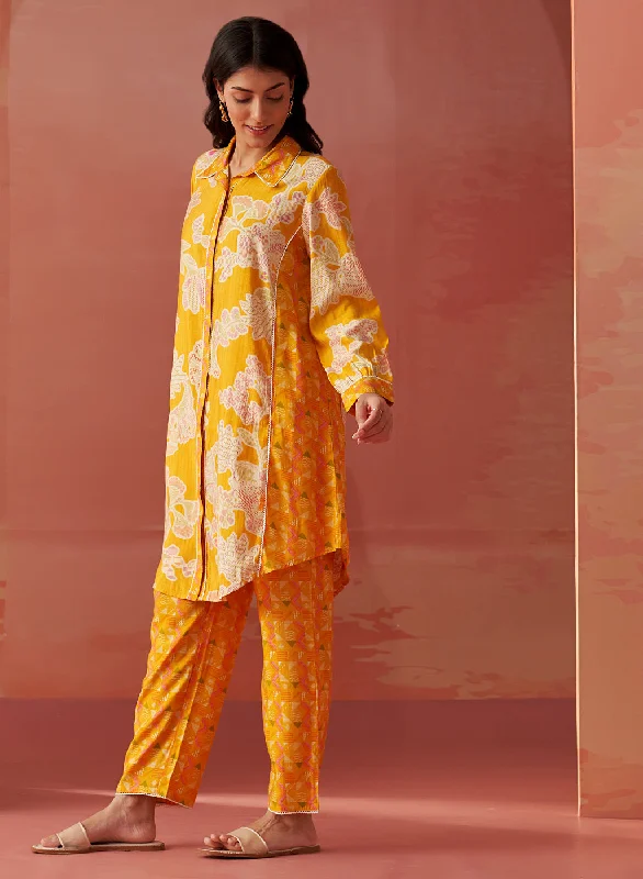 Seher Bright Yellow Printed Chanderi Co-ord Set