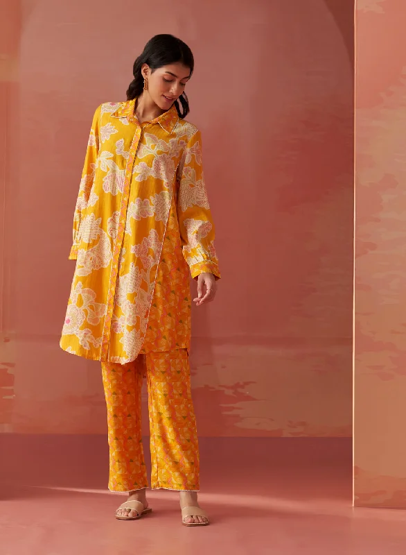 Seher Bright Yellow Printed Chanderi Co-ord Set