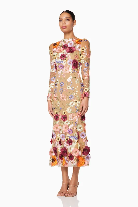 Shannon 3D Floral Midi Dress In Pink