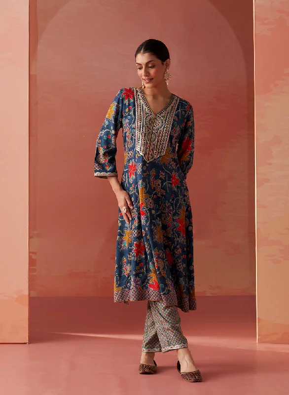 Shibra Blue Printed Rayon Kurta Set