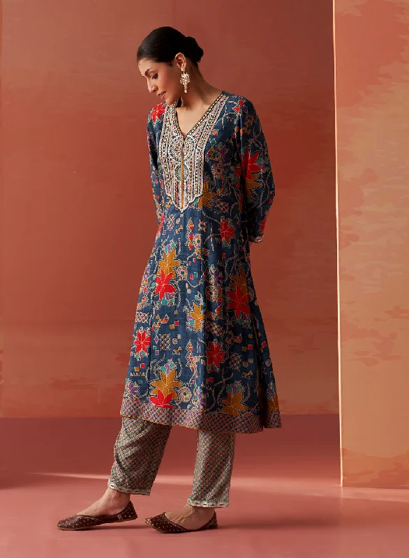 Shibra Blue Printed Rayon Kurta Set