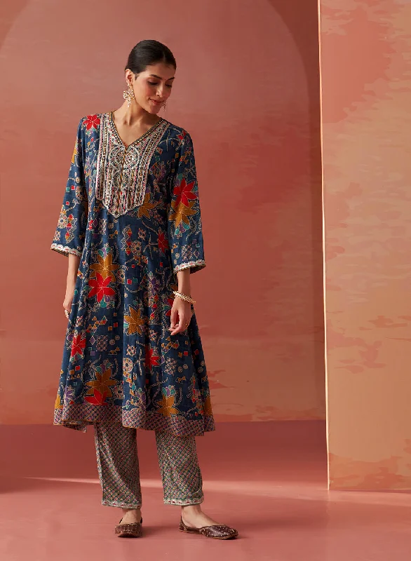 Shibra Blue Printed Rayon Kurta Set