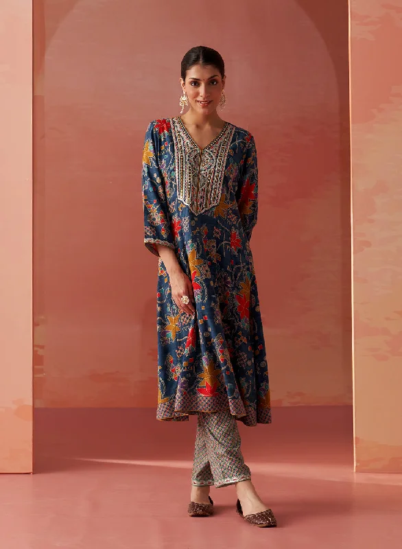 Shibra Blue Printed Rayon Kurta Set