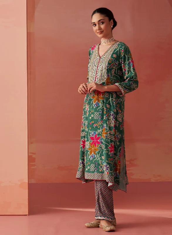 Shibra Emerald Printed Rayon Kurta Set