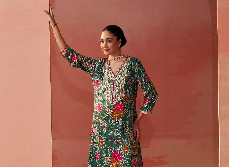 Shibra Emerald Printed Rayon Kurta Set