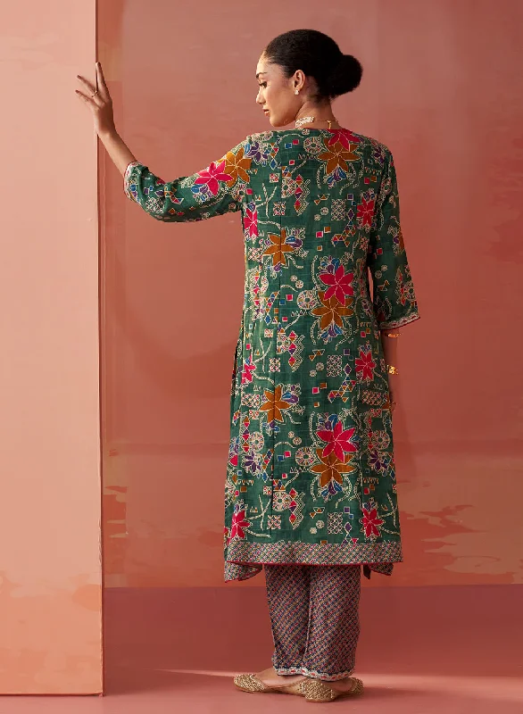 Shibra Emerald Printed Rayon Kurta Set