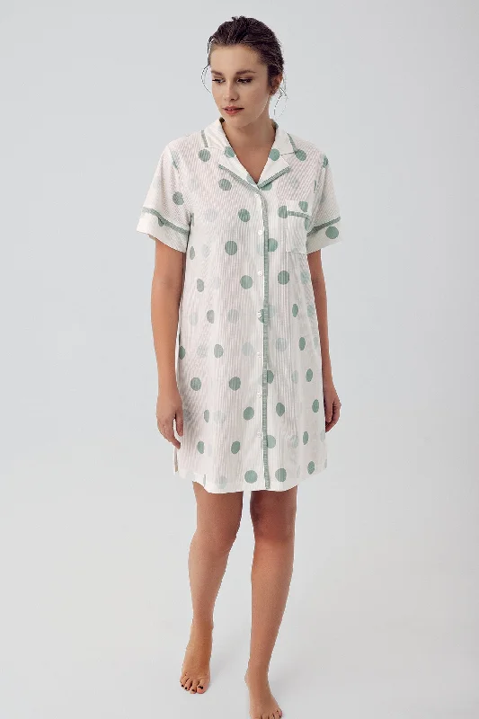 Shopymommy 16100 Polka Dot Maternity & Nursing Nightgown Green