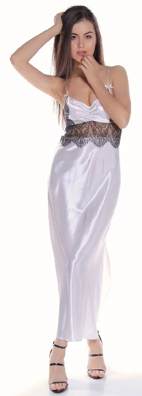 Women's Silky Nightgown With Eyelash Lace #6077