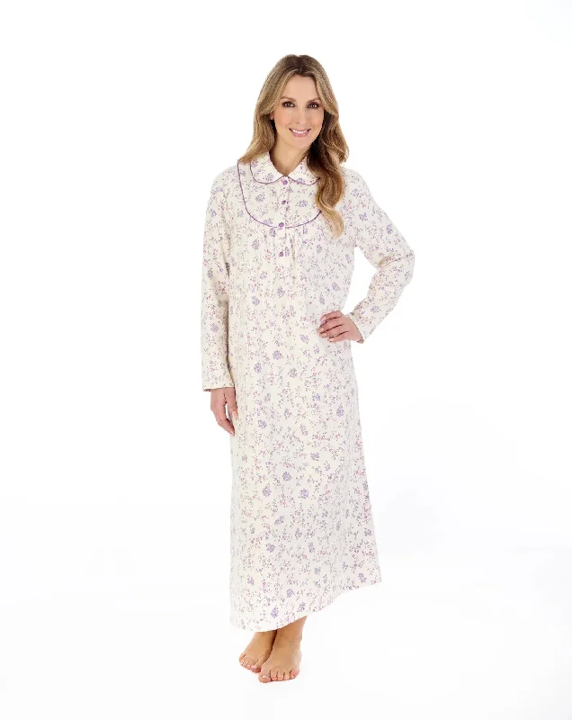 Slenderella-51'' Flannel Cotton Nightie-ND04212-Cream