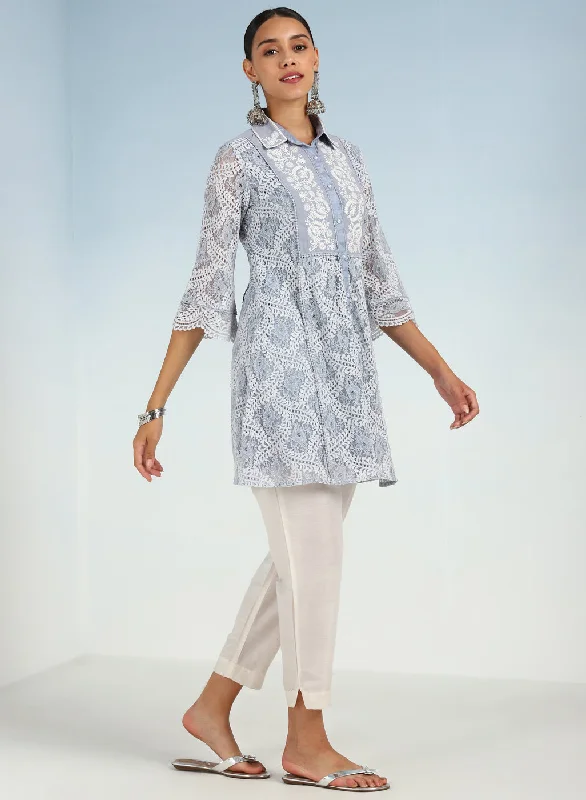 Spa Blue Lace Collared Tunic for Women