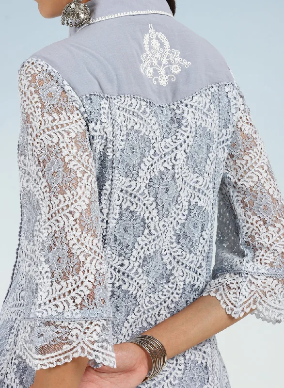 Spa Blue Lace Collared Tunic for Women