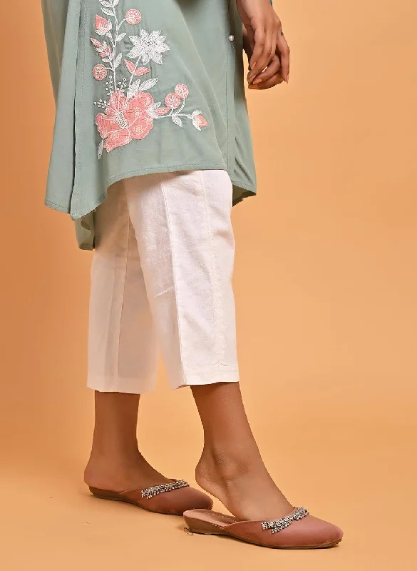 Spa Blue Patchwork Embroidered Tunic with Asymmetrical Hemline