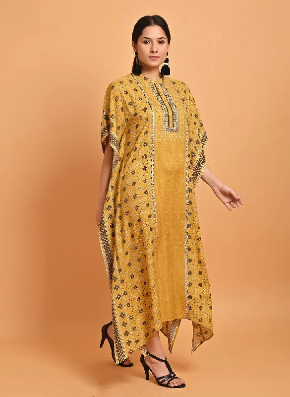 Spicy Mustard Printed Straight Kaftan