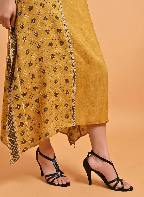 Spicy Mustard Printed Straight Kaftan