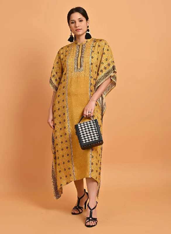 Spicy Mustard Printed Straight Kaftan