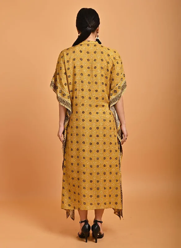 Spicy Mustard Printed Straight Kaftan