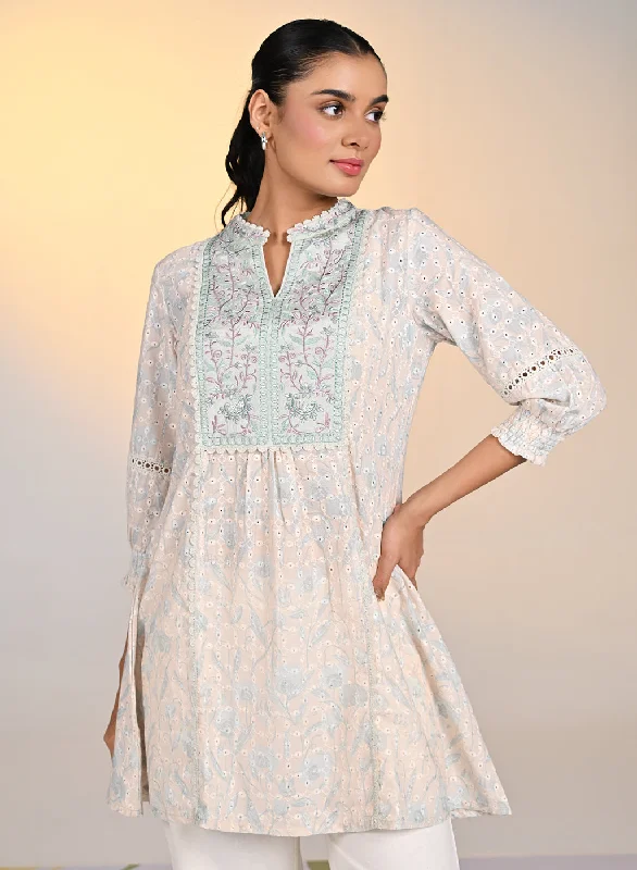 Umang Cream with Blue Embroidered Schiffli
Indo-Western Dress for Women