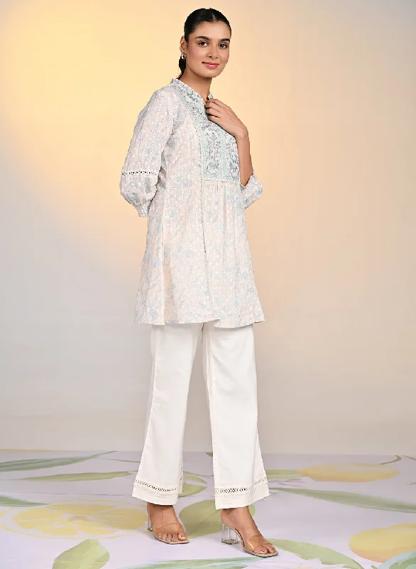 Umang Cream with Blue Embroidered Schiffli
Indo-Western Dress for Women