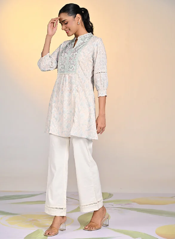 Umang Cream with Blue Embroidered Schiffli
Indo-Western Dress for Women