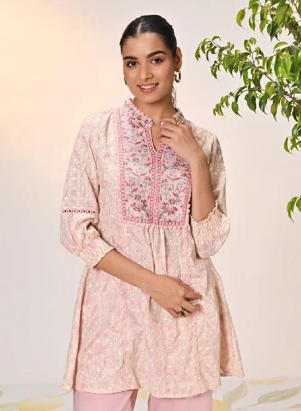 Umang Cream with Pink Embroidered Schiffli
Indo-Western Dress for Women