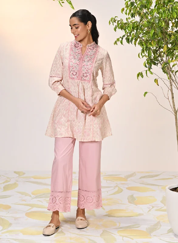 Umang Cream with Pink Embroidered Schiffli
Indo-Western Dress for Women