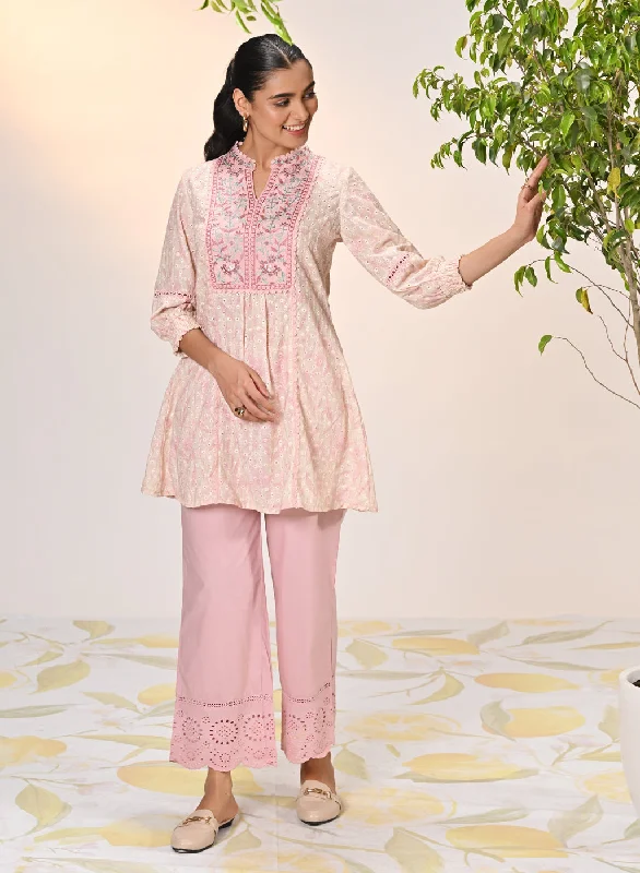 Umang Cream with Pink Embroidered Schiffli
Indo-Western Dress for Women