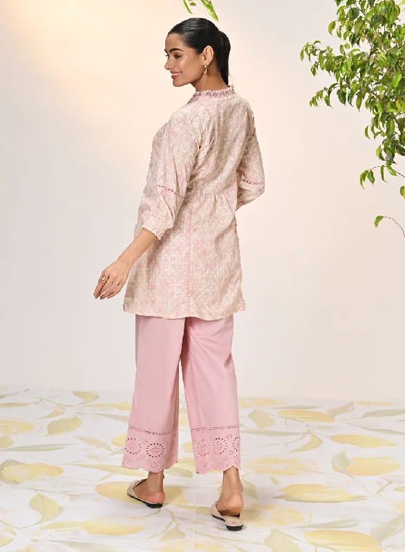 Umang Cream with Pink Embroidered Schiffli
Indo-Western Dress for Women