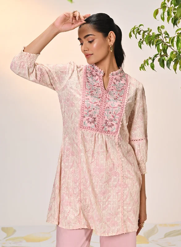 Umang Cream with Pink Embroidered Schiffli
Indo-Western Dress for Women