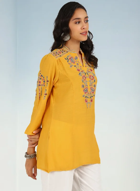 Yellow Floral Tunic with Shoulder Gathers