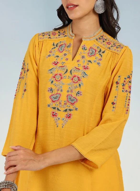 Yellow Floral Tunic with Shoulder Gathers