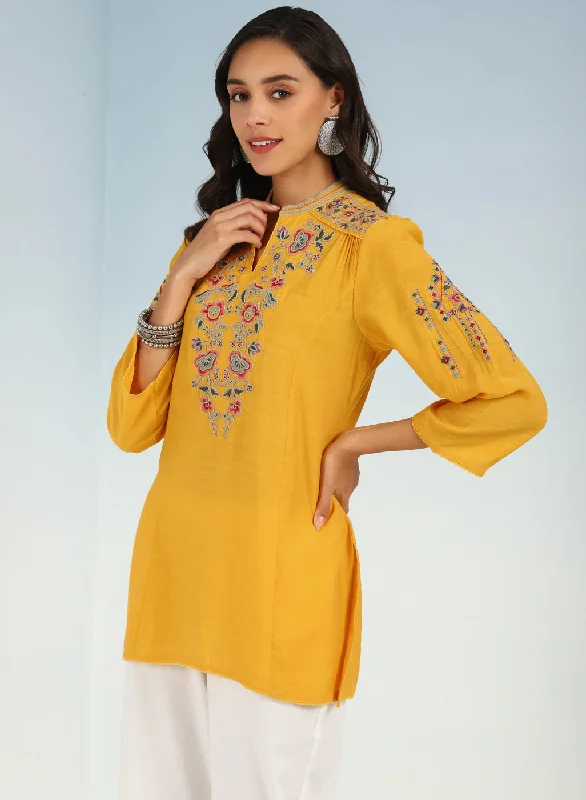 Yellow Floral Tunic with Shoulder Gathers